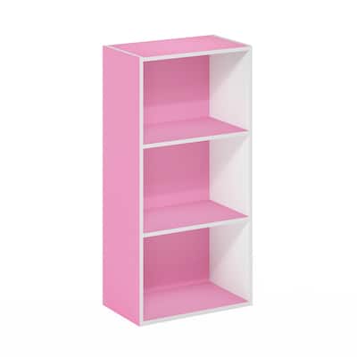 31.4 in. Tall Pink/White Wood 3-Shelf Bookcase