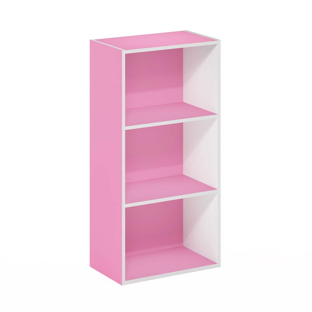 31.4 in. Tall Pink/White Wood 3-Shelf Bookcase