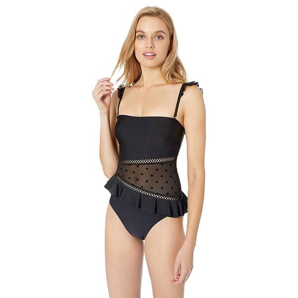 Shop Ella Moss Women S Ruffle Mesh Dot One Piece Swimsuit Black
