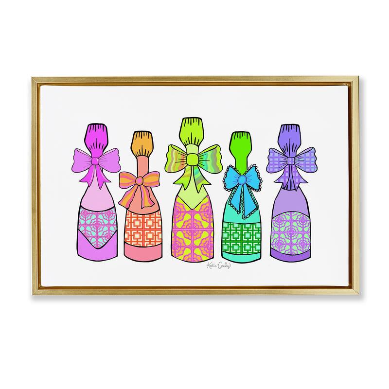 Stupell Patterned Drink Bottles Framed Floater Canvas Wall Art Design By Katie Conley - 25 x 17 - Gold