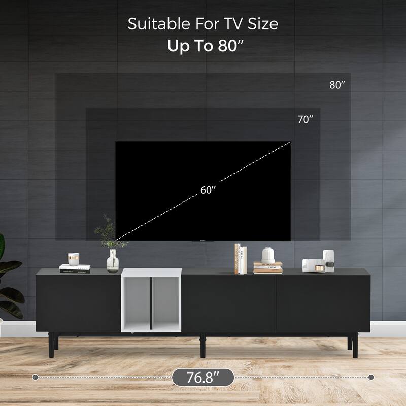 3 Doors TV Stand for TVs Up to 80", Flat Screen TV Console Media Cabinet with Large Storage Cabinet, Home Entertainment Center