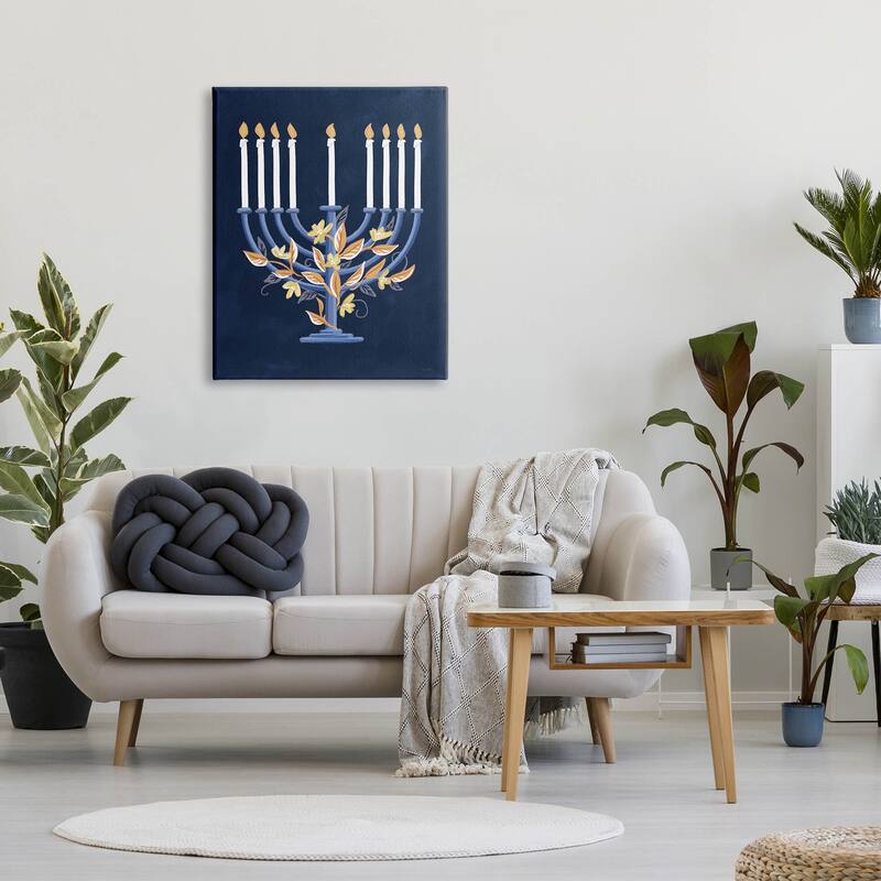 Stupell Industries Traditional Floral Hanukkah Menorah Canvas Wall Art