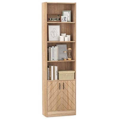 Gymax 71'' Bookshelf w/2-Door Cabinet 6-Tier Bookcase Tall Storage