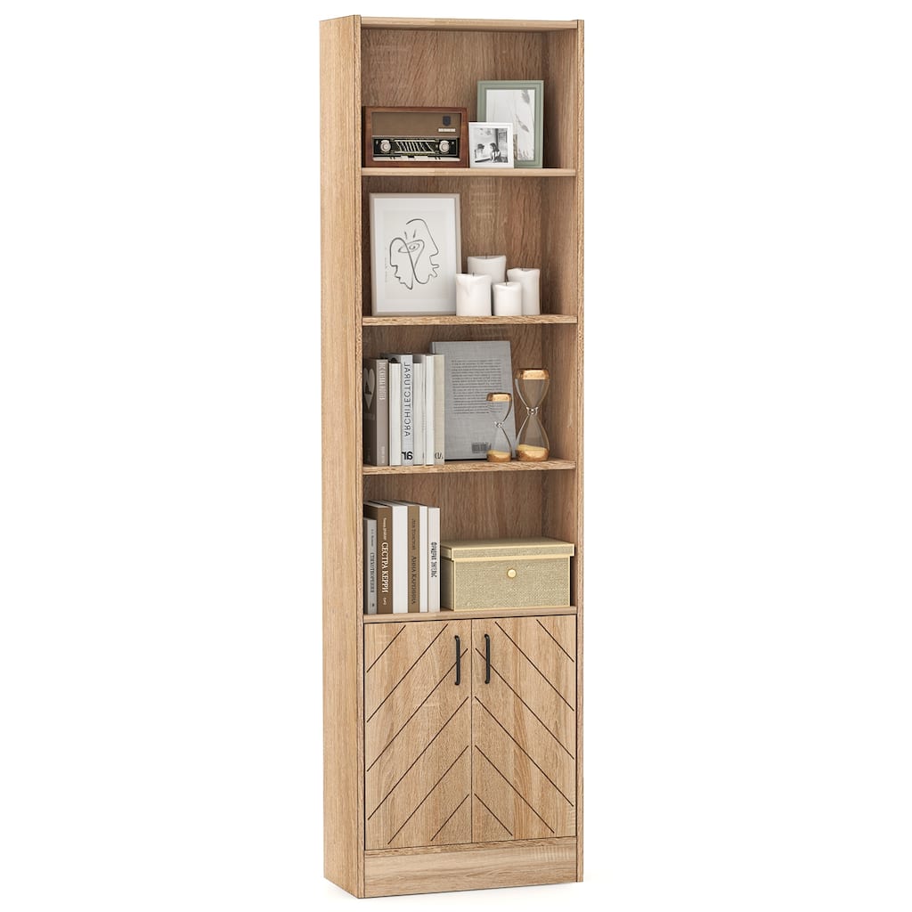 Gymax 71'' Bookshelf w/2-Door Cabinet 6-Tier Bookcase Tall Storage