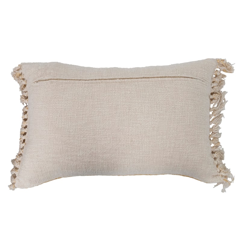 Stonewashed Cotton Slub Lumbar Pillow with Dot Pattern and Fringe