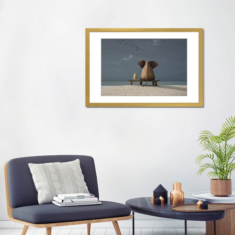 iCanvas "Elephant And Dog Sit On A Beach" by Mike Kiev