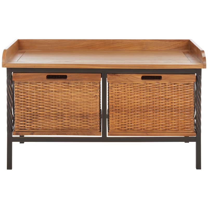 SAFAVIEH Vasilija Antique Pewter/ Light Ash Storage Bench - 33" x 15.7" x 20" - 33Wx16Dx20H