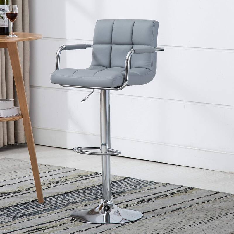 Contemporary Adjustable Swivel Arm Bar Stool with Cushion, Gray