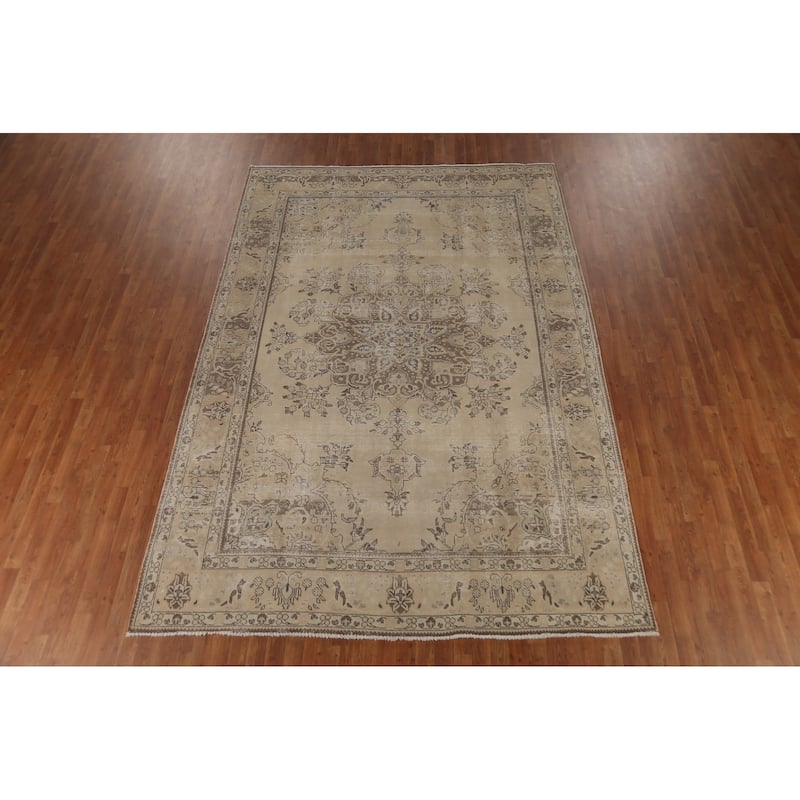 Distressed Tabriz Persian Vintage Area Rug Handmade Wool Carpet - 7'10"x 11'2"