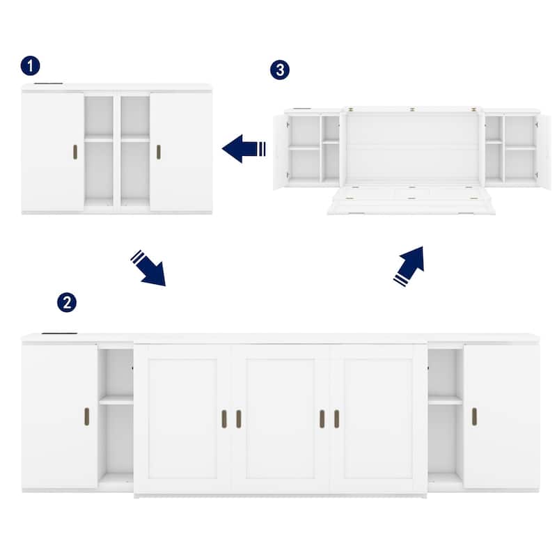 Merax Queen Size Murphy Bed, with Shelves, Cabinets and USB Ports
