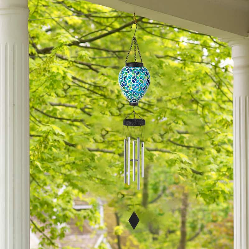 Glitzhome 37"H Solar Lighted Metal and Glass Mosaic Windchime - 37''H