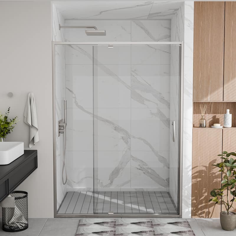 Modland 44-48"x71'' Adjustable Pivot Shower Door - Auto-Lift Hinge, Magnetic Seal, 6 Finishes for Uneven Walls - 48''x 71''