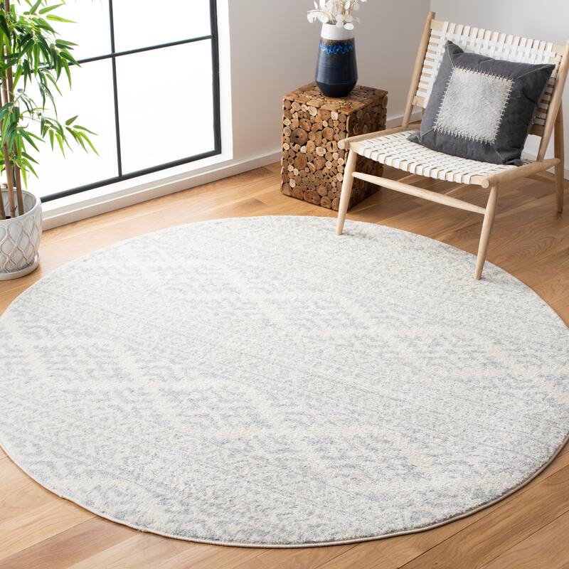 SAFAVIEH Tulum Bora Moroccan Boho Chic Area Rug - 6'7" Round - Ivory/Light Grey