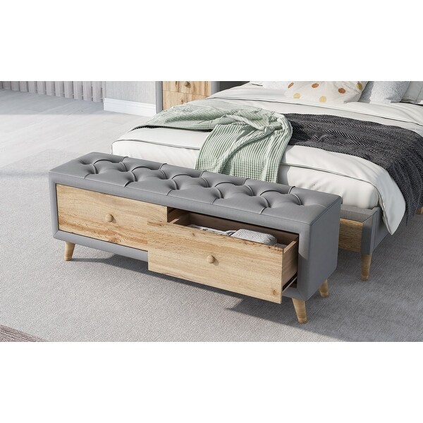 Upholstered Wooden Storage Ottoman Bench with 2 Drawers For Bedroom Fully Assembled Except Legs and Handles Bed Bath Beyond 38139505
