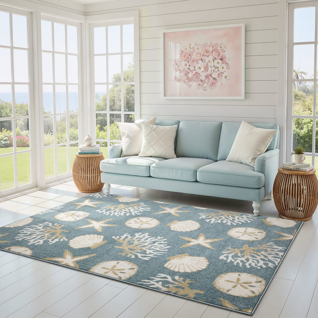 Quartz Nautical Escape Blue/ Beige Area Rug