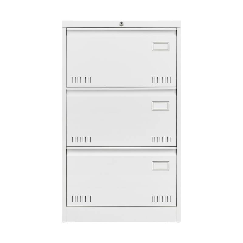 Anmytek White 3 Drawer Lateral Locking Metal Filing Cabinet for Home Office Legal Letter A4 F4 Storage