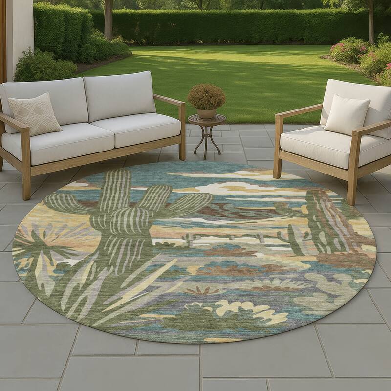 Machine Washable Indoor/ Outdoor Southwestern Mesa Chantille Rug - Teal - 8' x 8'