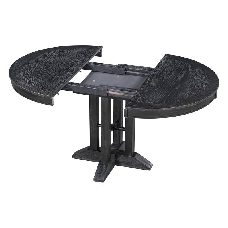 Spruce & Spring Round Dining Table Set for 4, Extendable 5-Piece Mid Century Modern Farmhouse Table with Upholstered Chairs