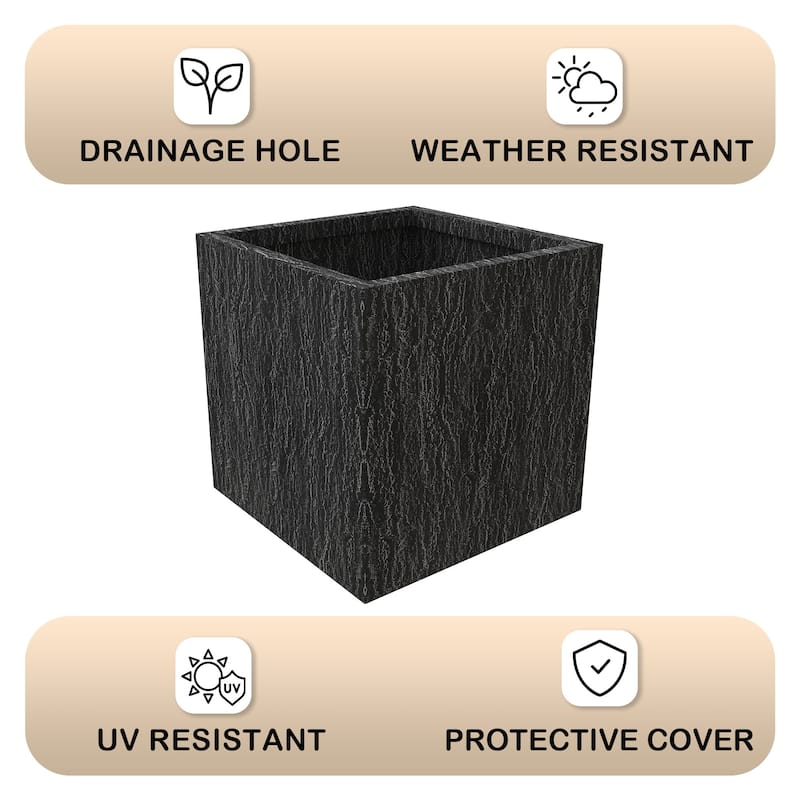 Verdura Modern Square Planter Pot in Fiberstone and Clay with Drainage Holes for Indoor Outdoor Home Garden Office Patio