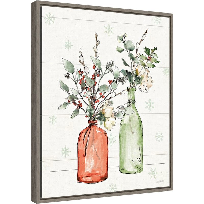 Modern Farmhouse II Christmas Floral Vase by Anne Tavoletti Framed Canvas Wall Art