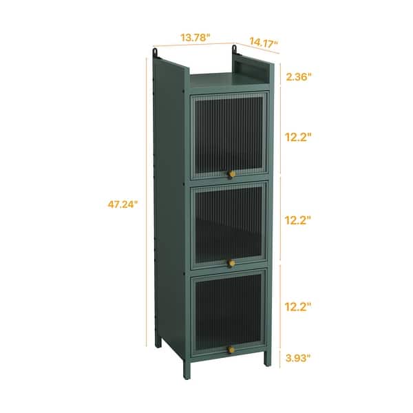 dimension image slide 1 of 2, Modern Three-tier Glass Door Cabinet