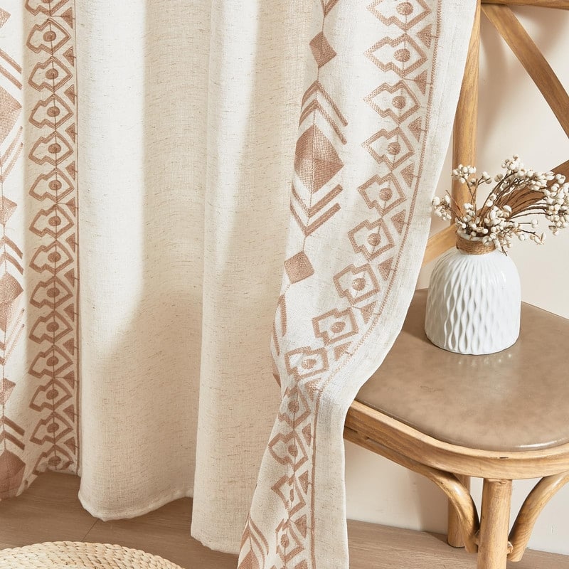 Vintage Farmhouse Curtains Boho Embroidered, 2 Panels