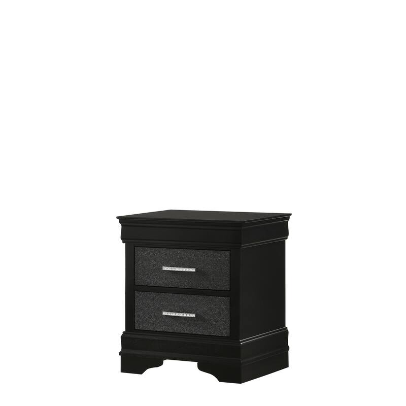 Black Faux Shagreen Nightstand with Crystal Pulls - Black