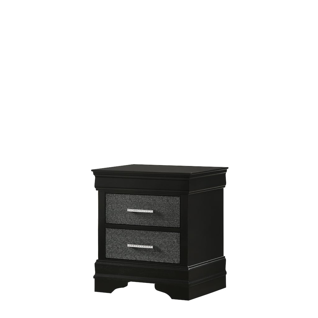 Black Faux Shagreen Nightstand with Crystal Pulls
