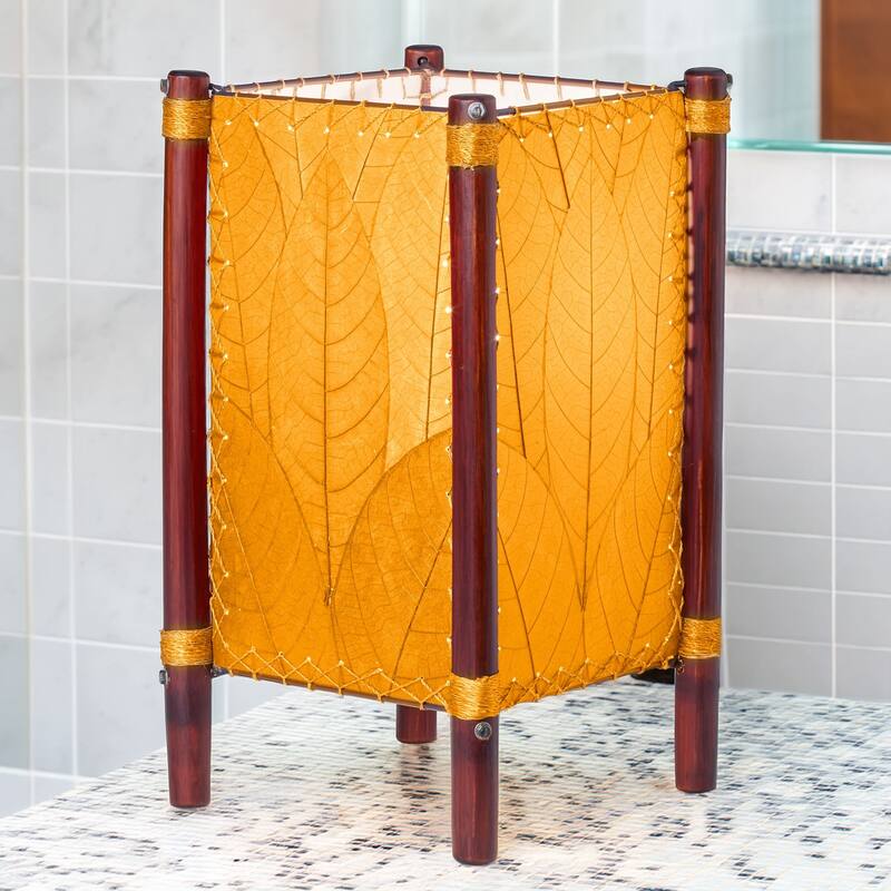 Eangee Handmade Fortune Table Lamp, Cocoa Leaves Shade, 9 x 9 x 15 in.