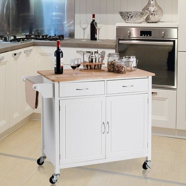 Shop Costway Modern Rolling Kitchen Cart Island Wood Top Storage
