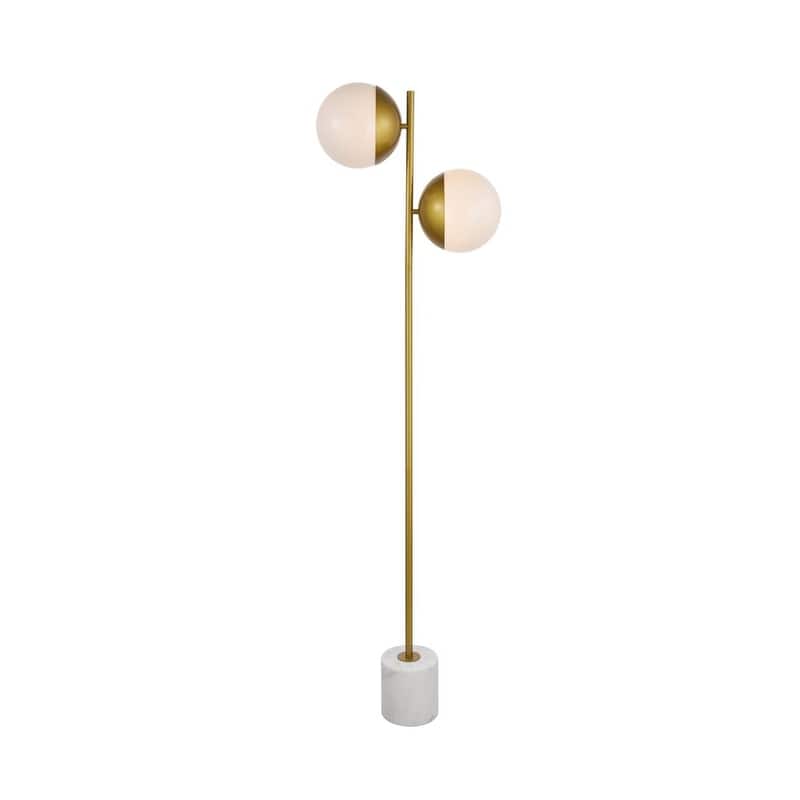 2-Light Floor Lamp with Frosted White Glass - Brass