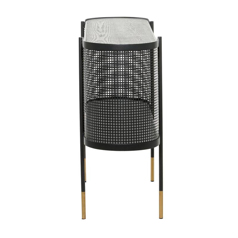 Metal Mesh Side Panel Console Table with Open Center Storage - Black - Roche River Decor - 15"Wx47"Lx32"H