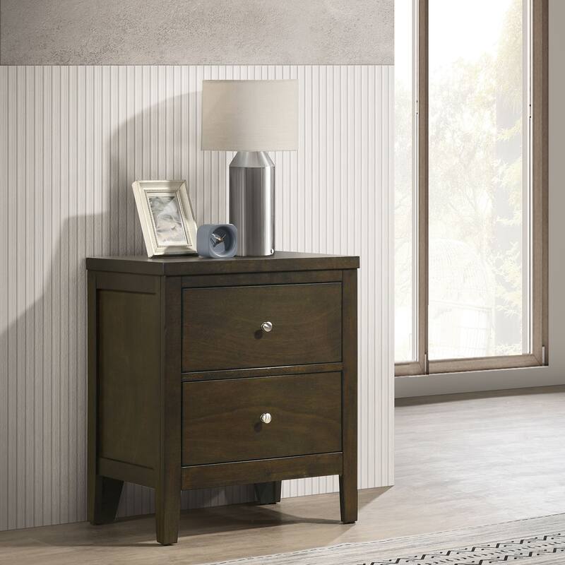 Modern Dark Cocoa 2-Drawer Nightstand with Brushed Nickel Hardware - Espresso