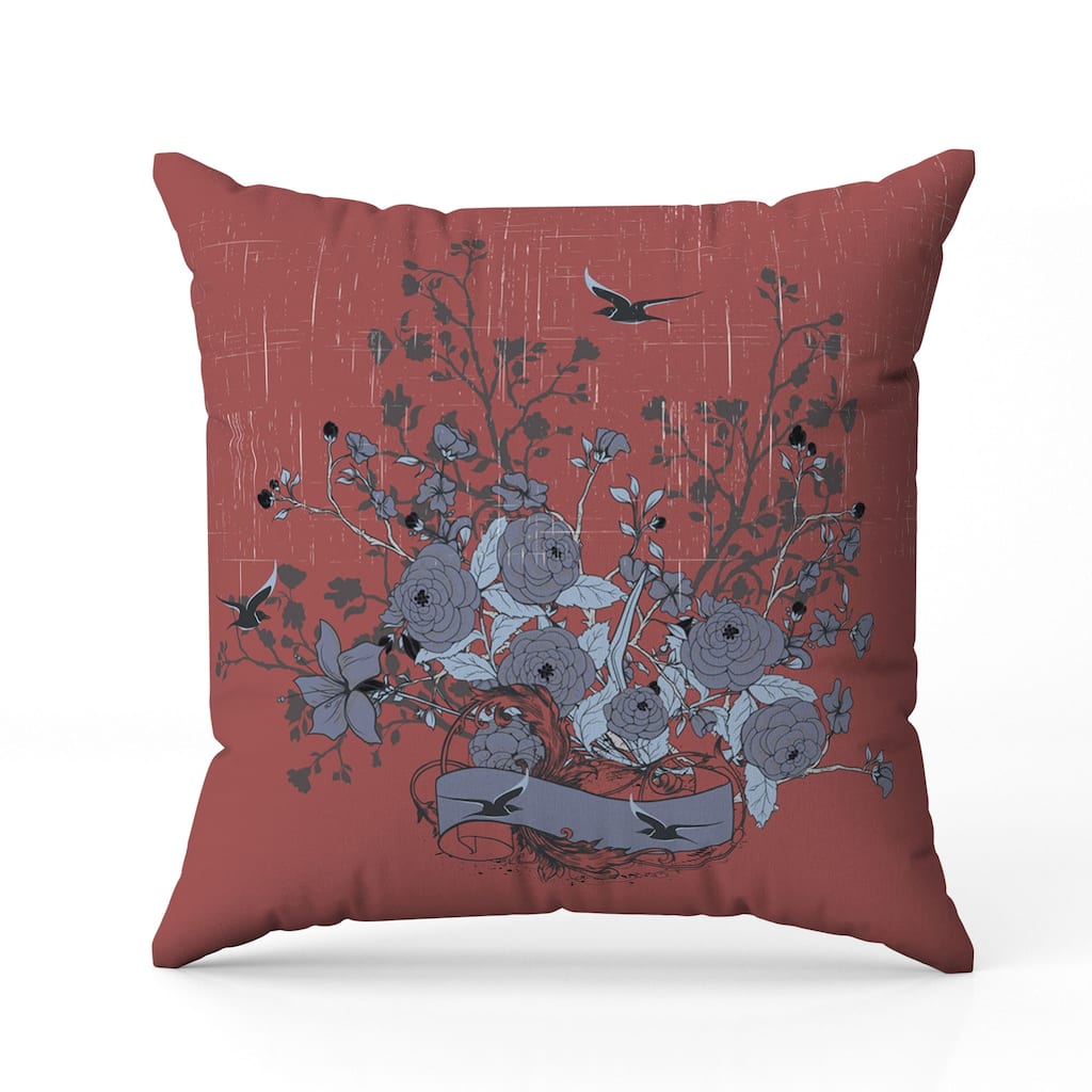 Elegant Floral Bouquet Faux Suede Reversible Throw Pillow Pink and Gray