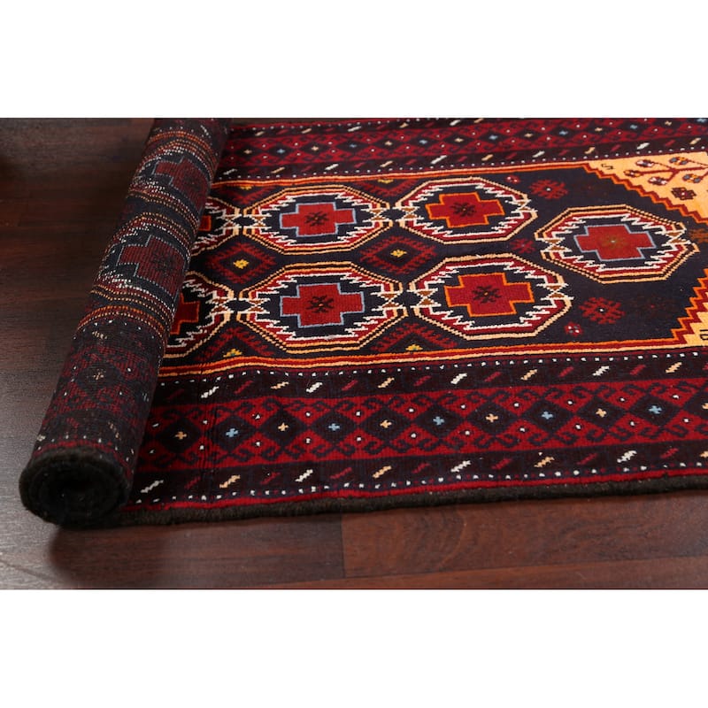 Geometric Balouch Persian Runner Rug Hand-knotted Wool Carpet - 3'3" x 6'7"