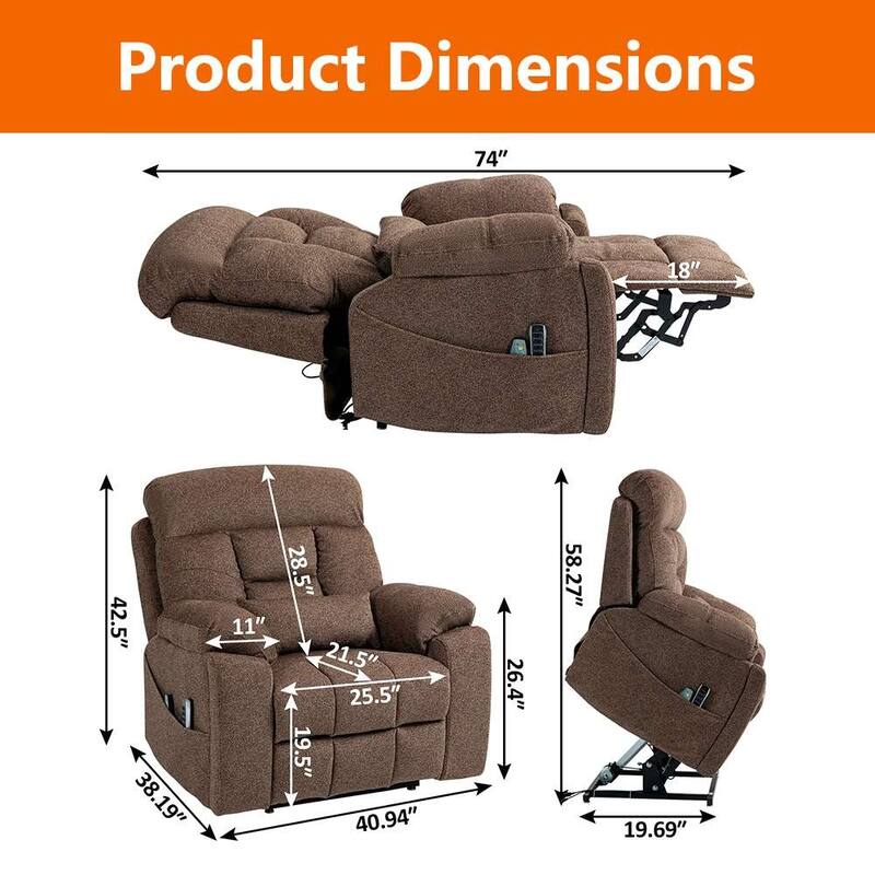 Upgraded Flagship 4-Motor Independent Control Oversized 180° Lay Flat Chenille Power Lift Recliner Chair