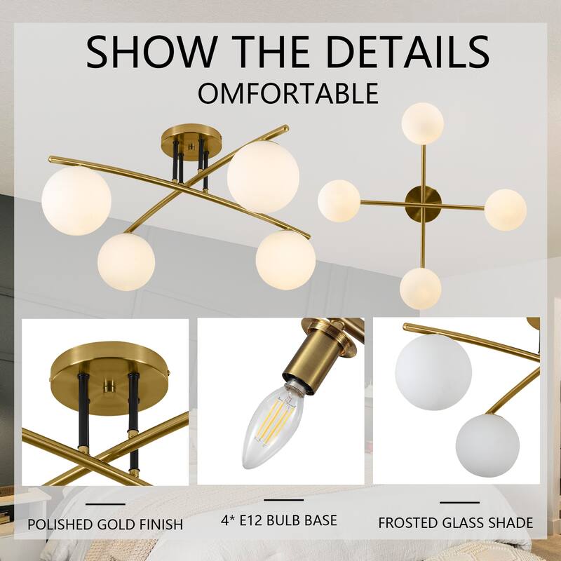 Gold Modern 4 - Light Globe Semi - Flush Ceiling Lamp - Polished Gold