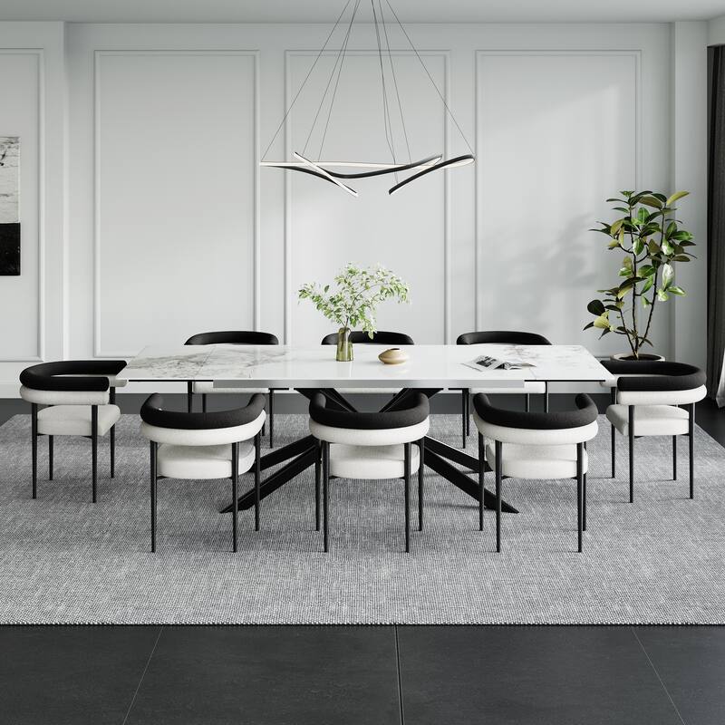 110.24" Extendable Sintered Stone Dining Table With 8 Chairs Dining Table Set