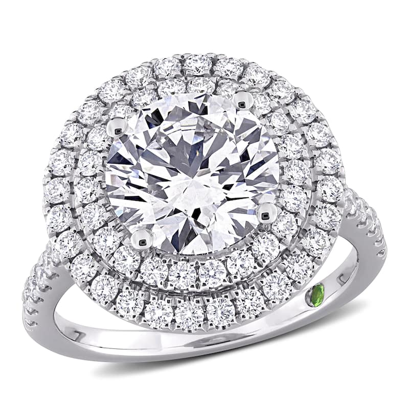 Miadora 3 7/8ct TDW Lab-Grown Diamond and Tsavorite Accent Halo Ring 14k White Gold