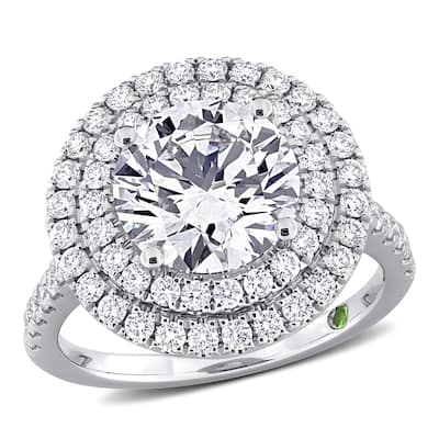 Miadora 3 7/8ct TDW Lab-Grown Diamond and Tsavorite Accent Halo Ring 14k White Gold
