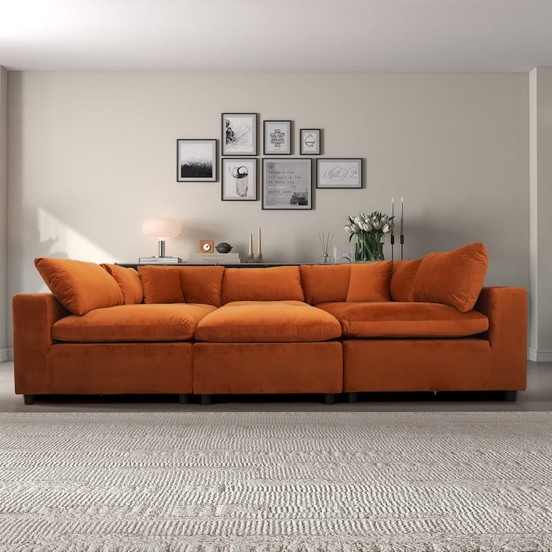 GDFStudio - Hayward Velvet 6-Seater Modular Sectional Sofa - Burnt Orange