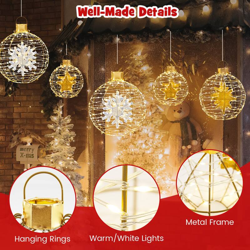 Gymax 3 PCS Pre-Lit Lantern Balls w/ 732 Bright LED Lights Zip Ties & - Gold - See Details