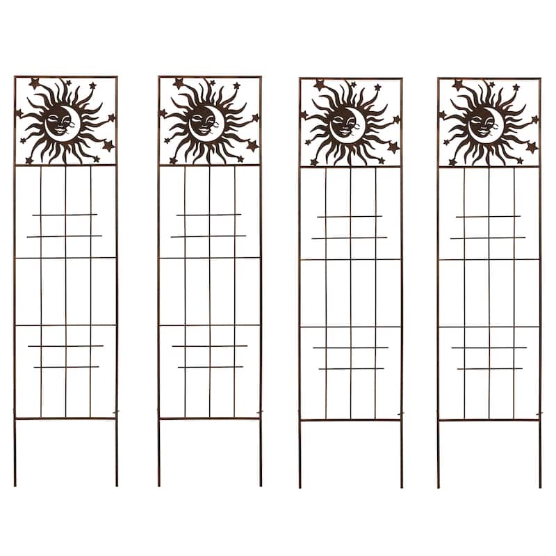 4 Pack Outdoor Metal Panel Garden Trellises for Climbing Plants with Stakes By Glitzhome - Brown