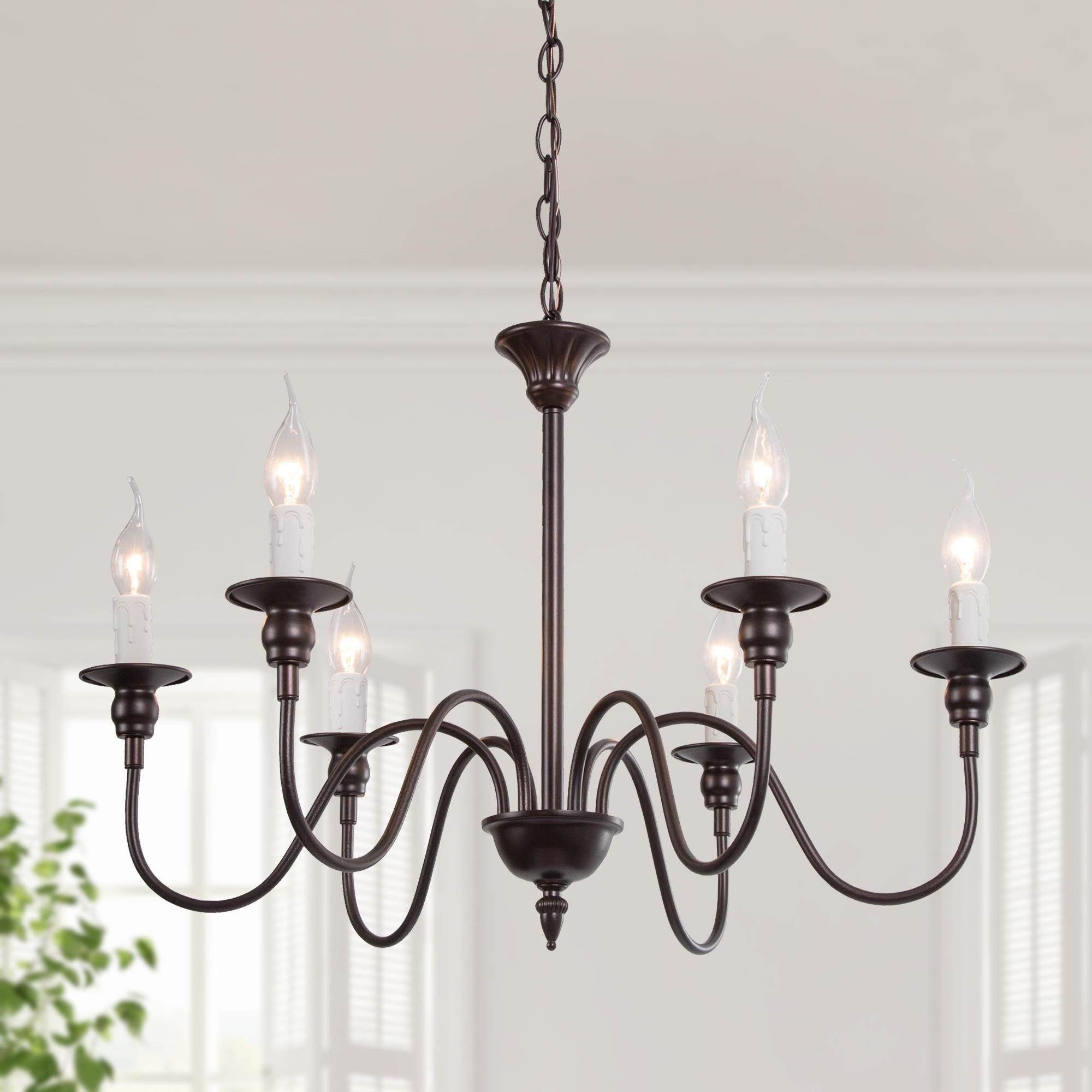 The Gray Barn Modern Farmhouse 6-Light Metal Candle Chandelier for Dining Room - W26.5"x H19.5"