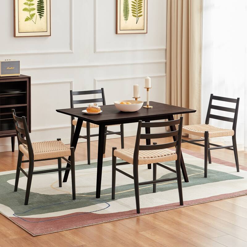 Dining Chairs Set of 2, Woven Rope Seat with Sturdy Metal Frame, Mid Century Modern Dining Room Chairs for Kitchen