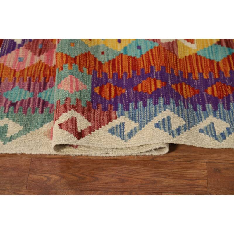 Reversible Kilim Oriental Area Rug Flatweave Orange Wool Carpet - 8'0" x 9'7"