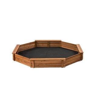 Octagon Wooden Cedar Sandbox w/Seat Boards, Cover & Ground Liner