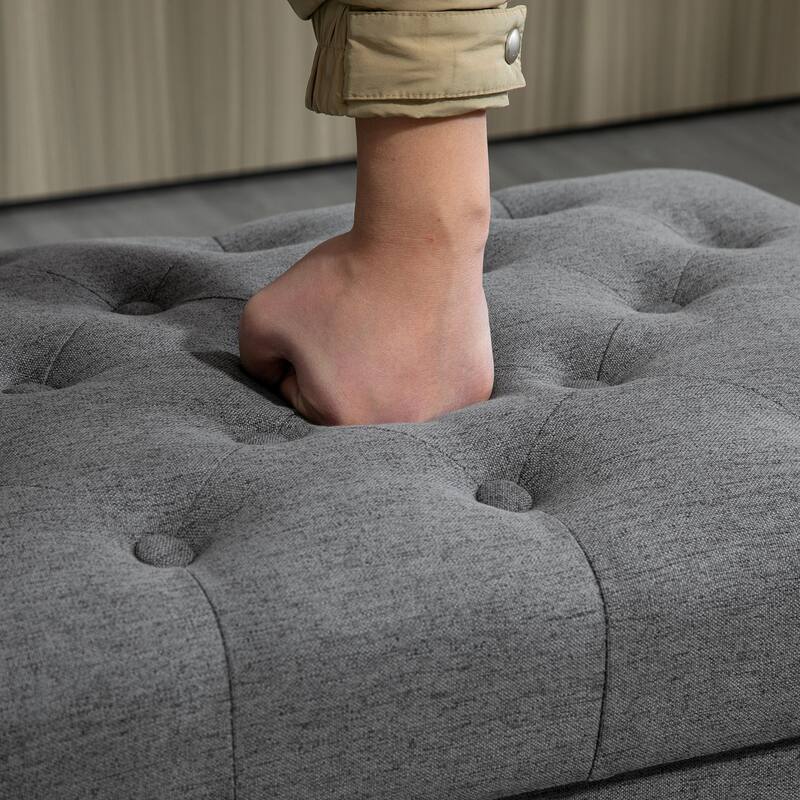 HOMCOM Storage Ottoman with Removable Lid, Button-Tufted Fabric Bench for Footrest and Seat with Wood Legs