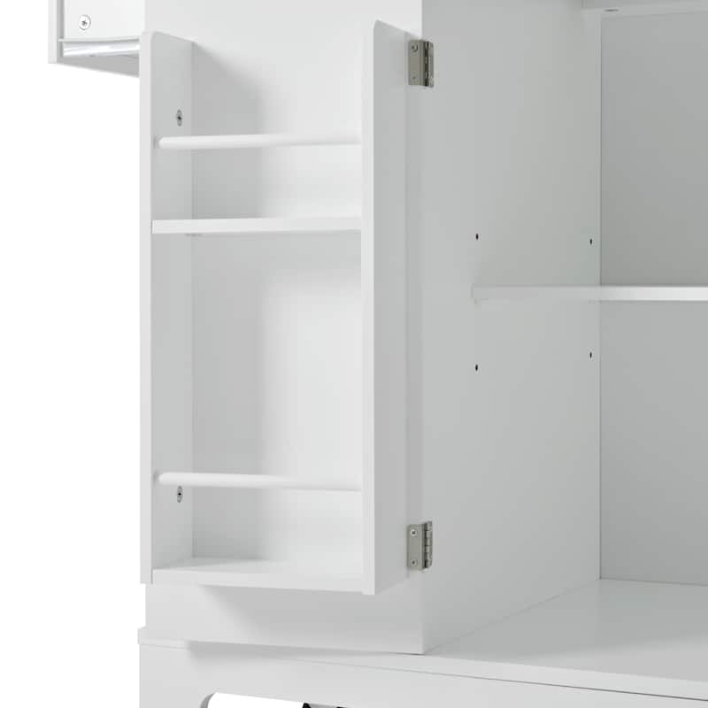 Fluted Kitchen Island with Trash Can Storage Cabinet,Power Outlet,Internal Storage Rack,3 Open Side Racks