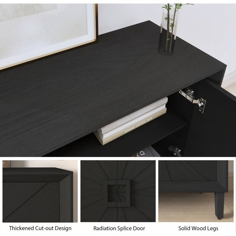Antique Wood TV Stand with Adjustable Shelve - Black